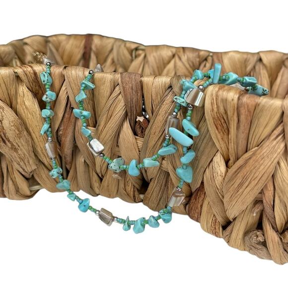 Turquoise Chips & Abalone Shell Beaded Necklace Fashion Jewelry - Picture 7 of 9